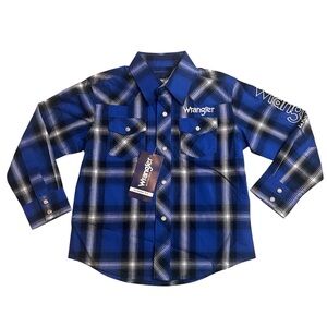 Wrangler Boys XS Blue Button Down Pearl Snap Shirt NWT